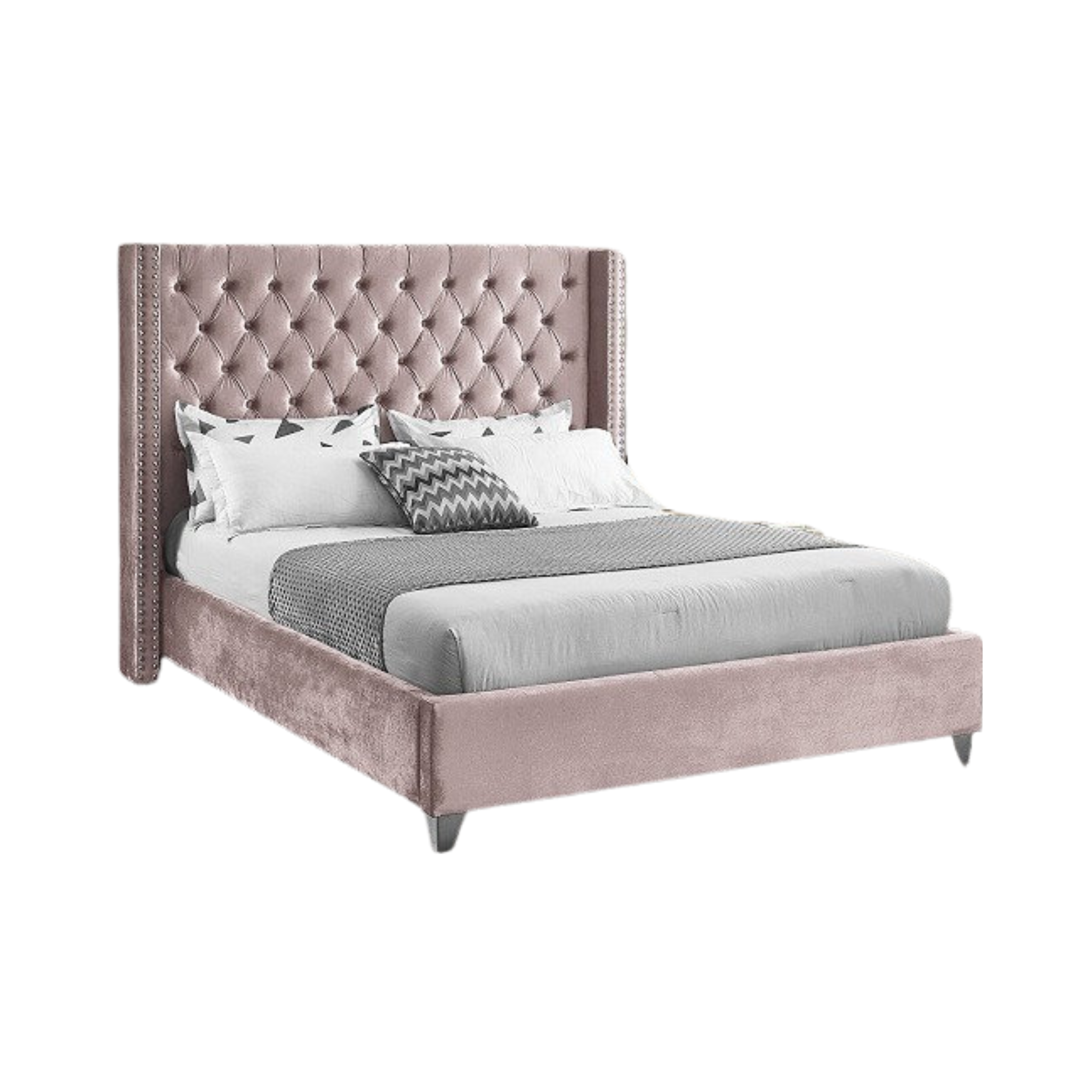 Twin Bed - Pink Velvet Fabric With Nailhead Details 5895