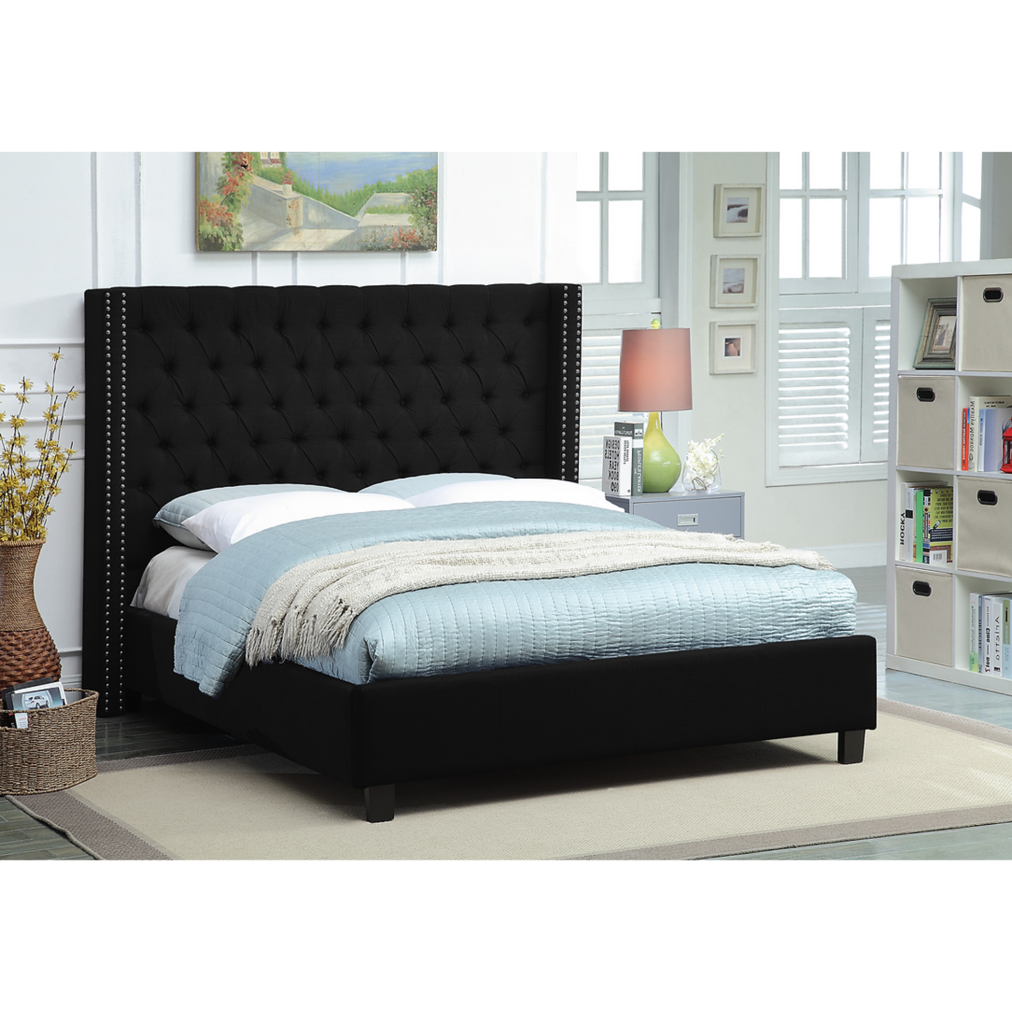 King Bed - Black Fabric Wing Bed 5899