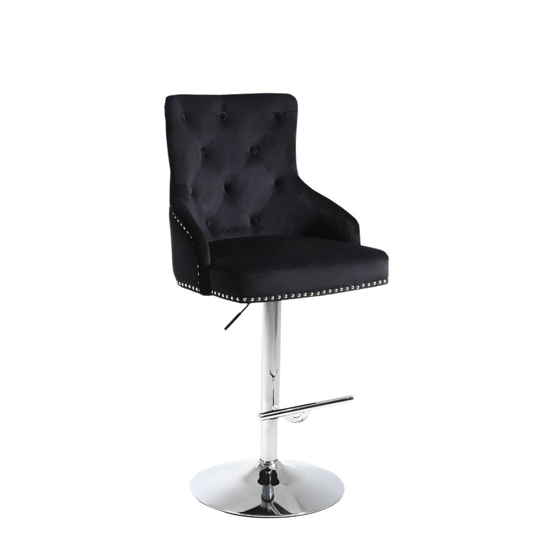 Marvella – Set of 2 – Adjustable Velvet Bar Stools – Black