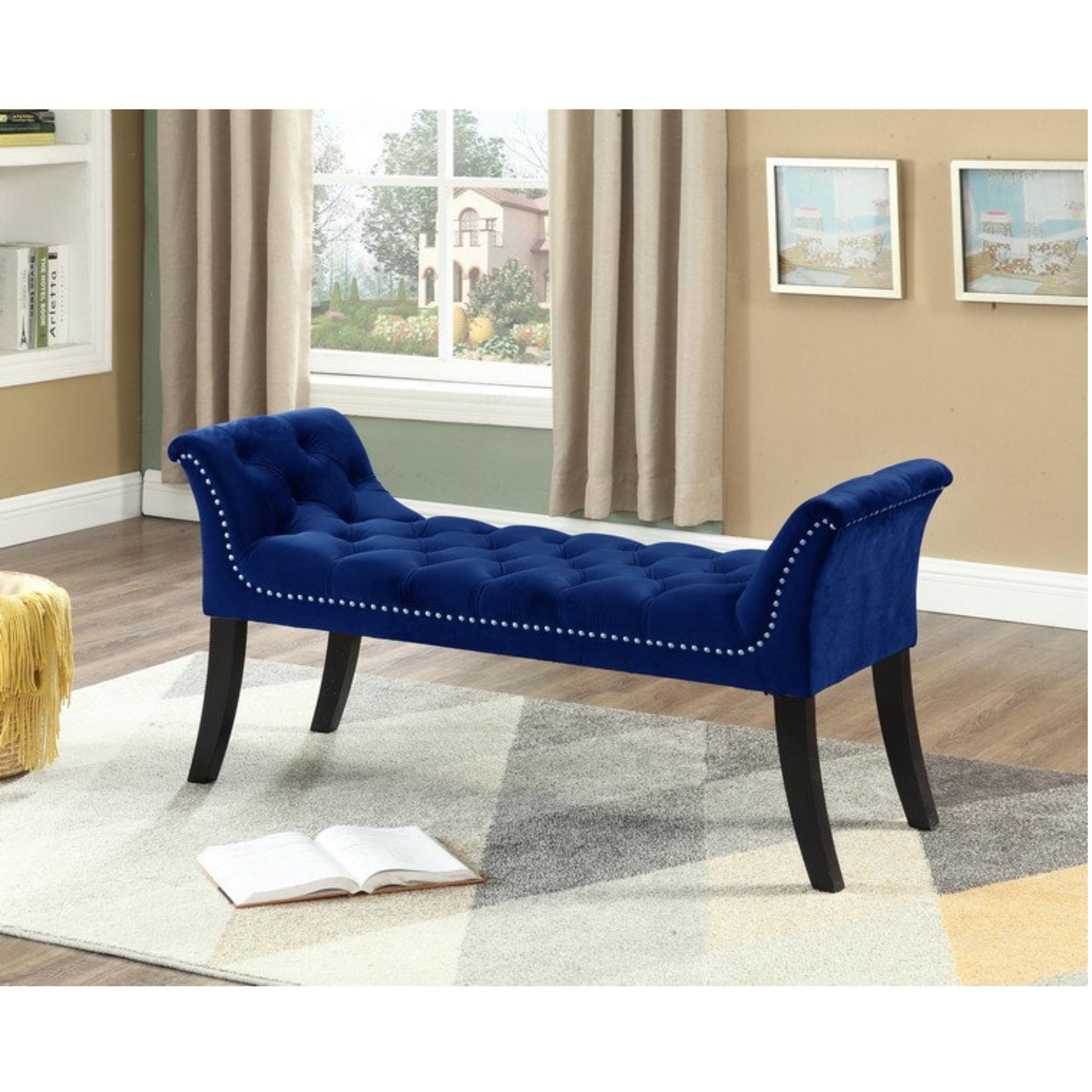 Navy Blue Velvet Bench IF-6232