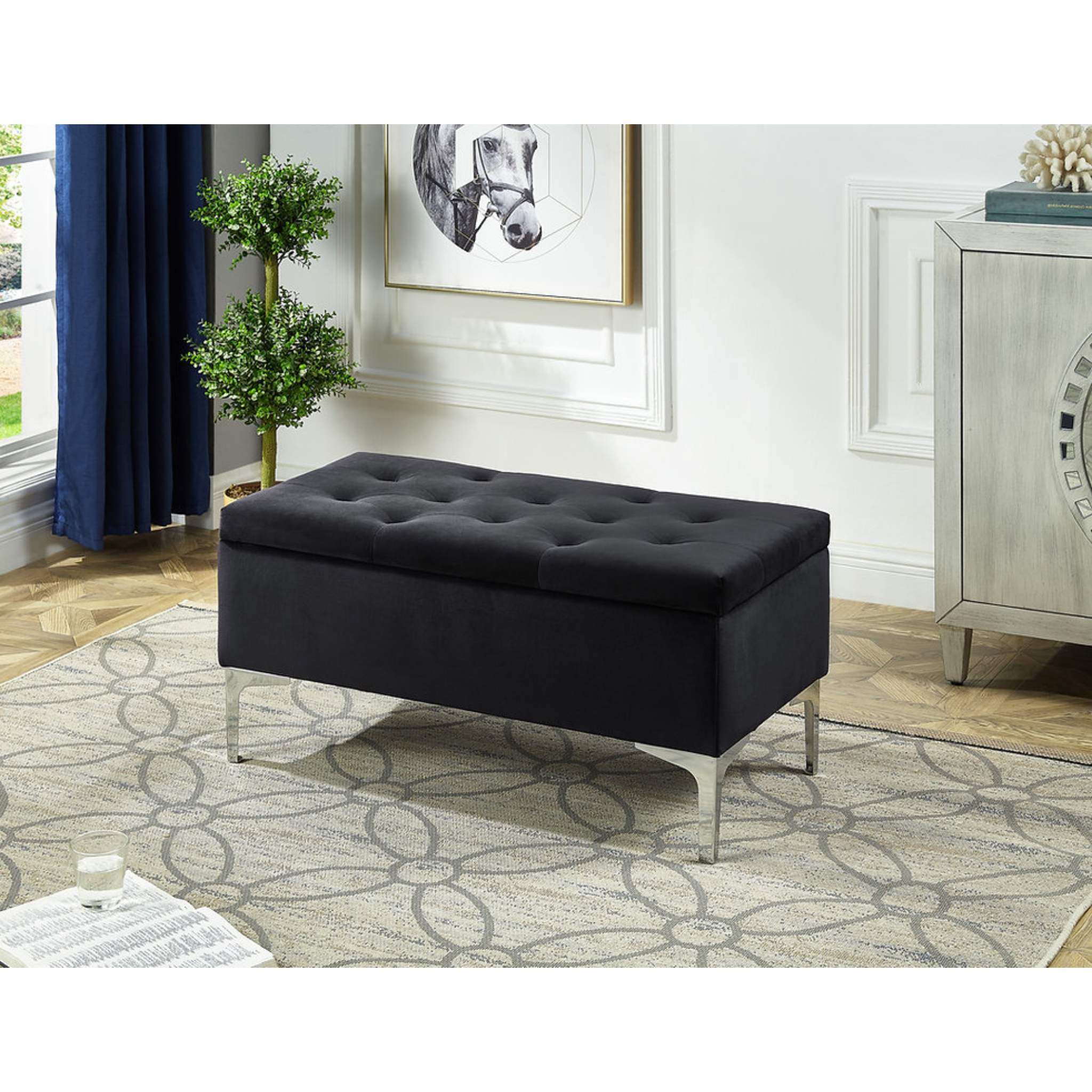 Black Velvet Storage Bench 6256