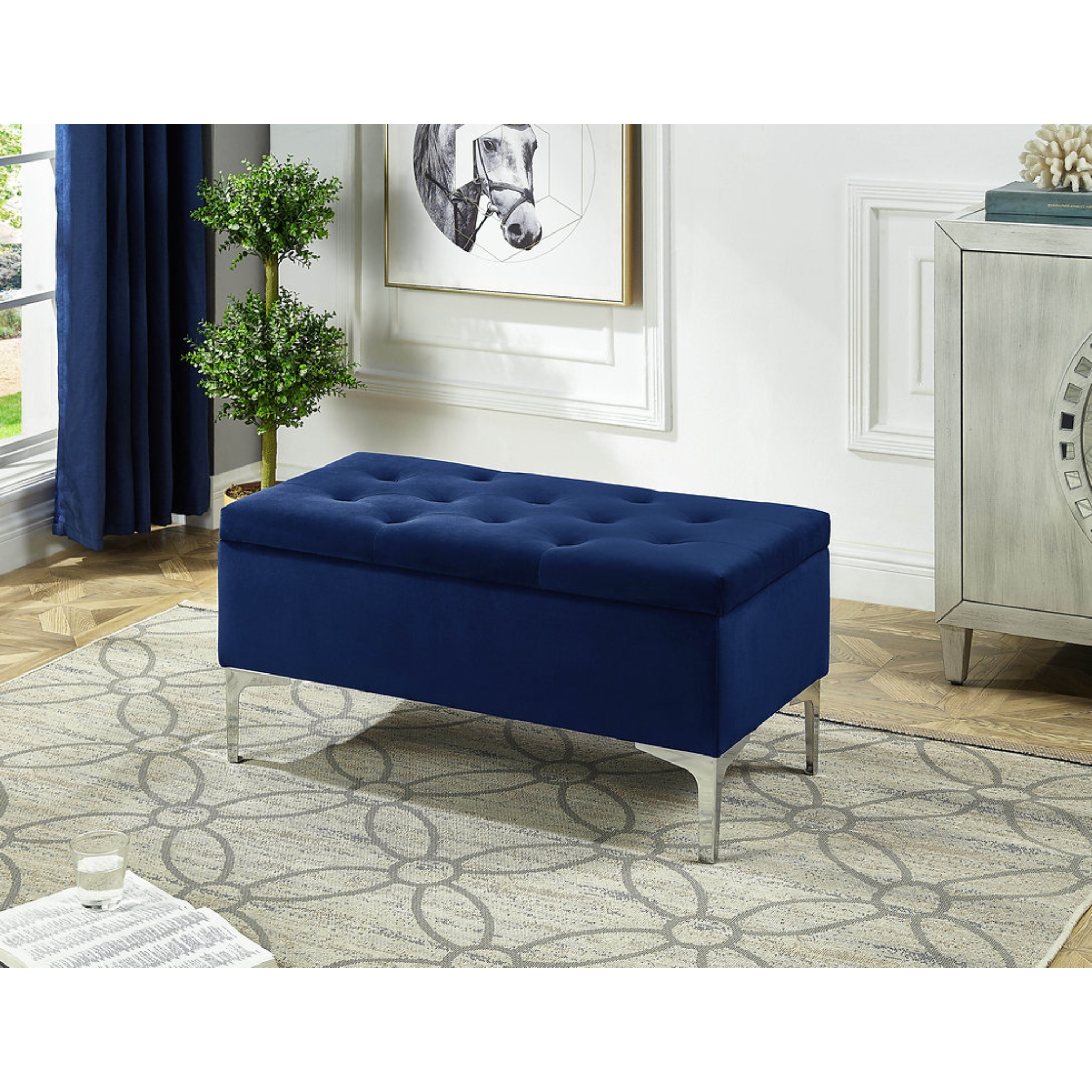 Blue Velvet Storage Bench 6257