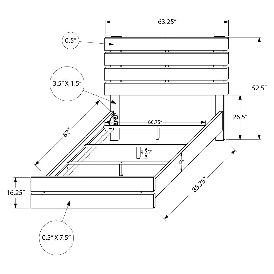 Bardelo – Graphite grey queen bed with wooden slats