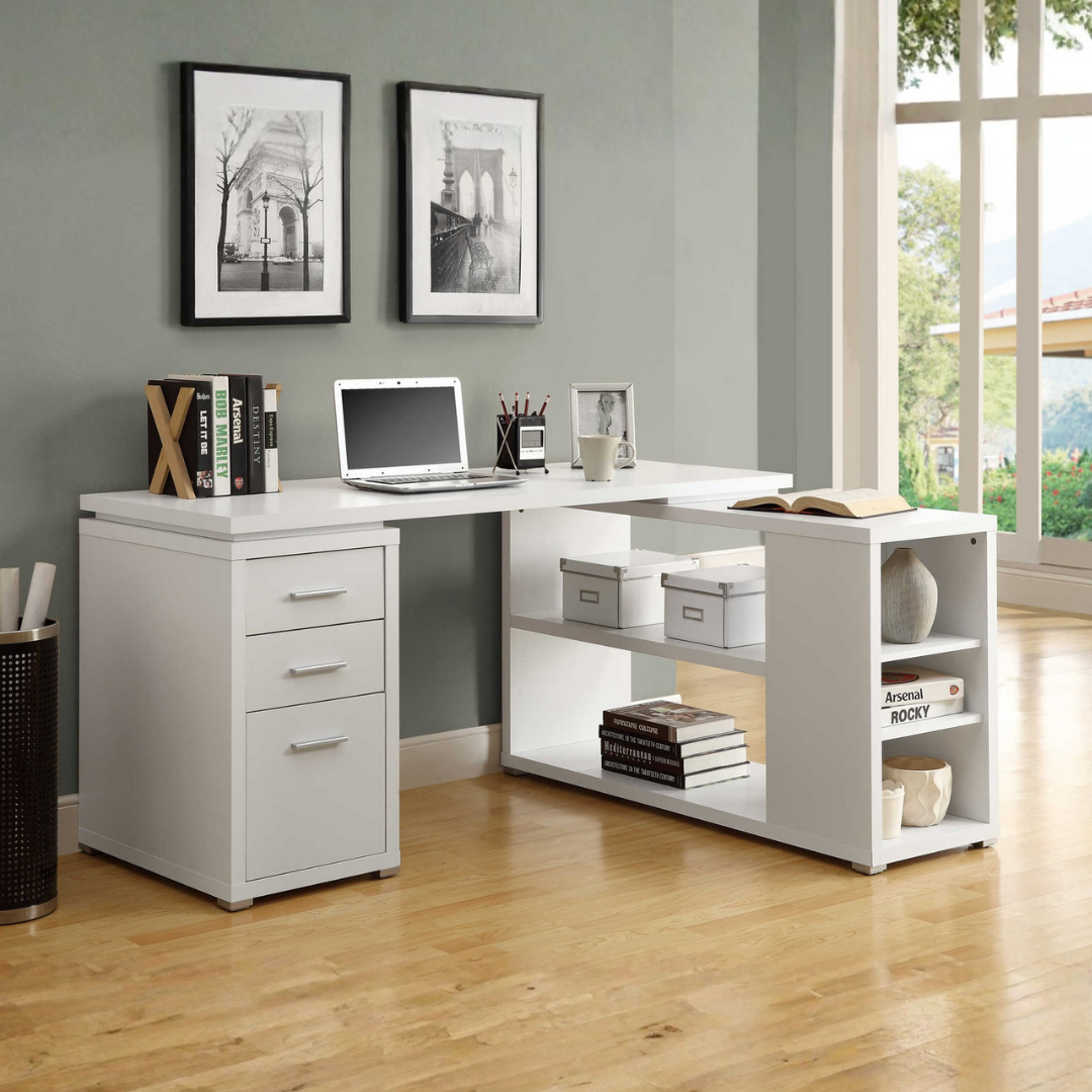 Cornerix – Bureau d'ordinateur en forme de L – Blanc