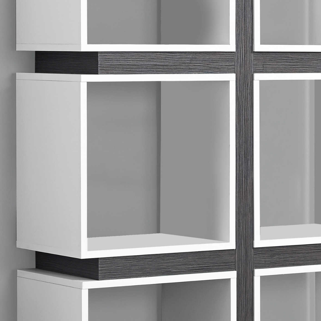 Bibliothèque Modulyx 8 cubes 71 po blanc et gris cèdre, étagère modulaire séparateur de pièce Montréal