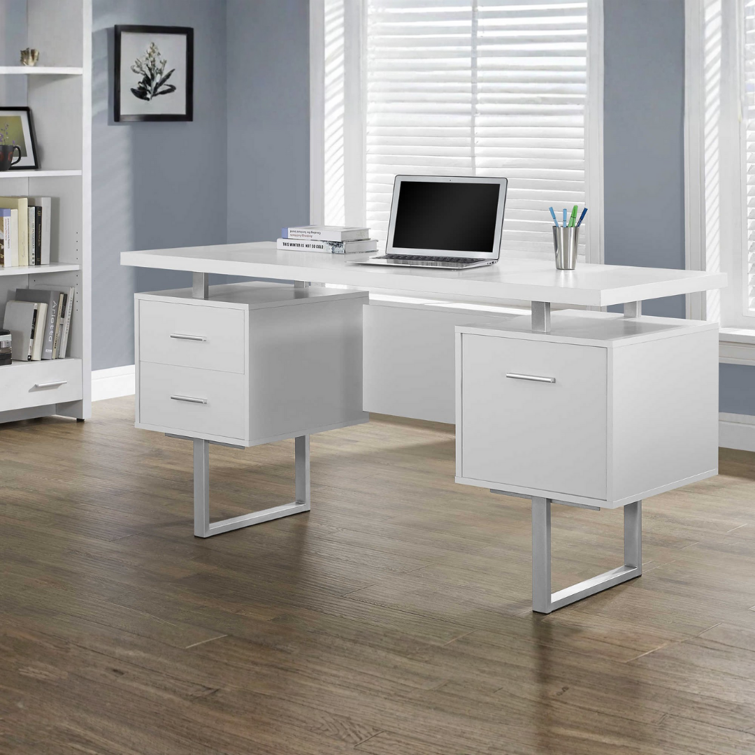 Floatrex – Computer Desk – White / Silver Metal