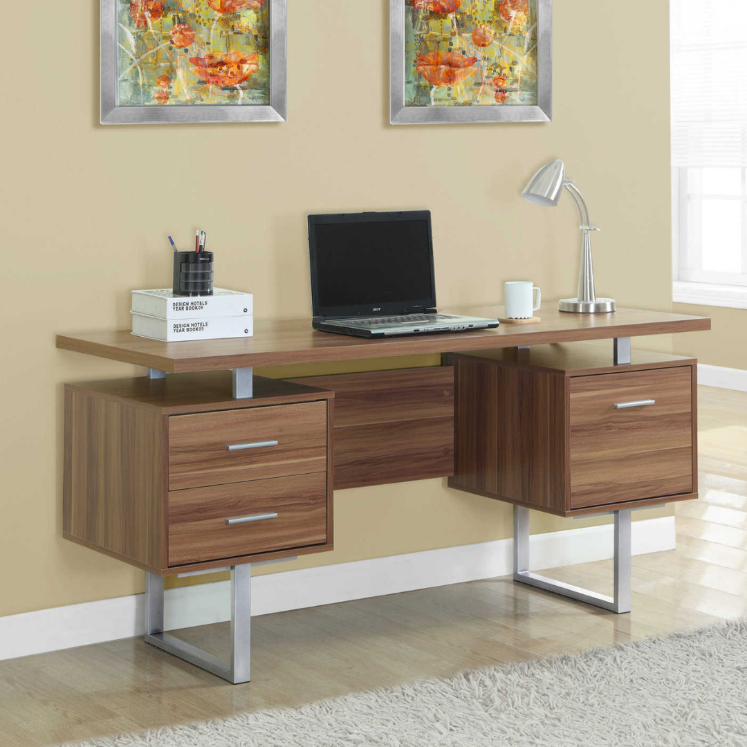 Floatrex – Bureau d'ordinateur – Noyer / Métal argenté