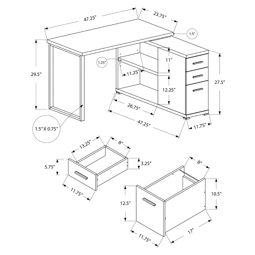 Flexiora – L-Shape Computer Desk – Dark Taupe