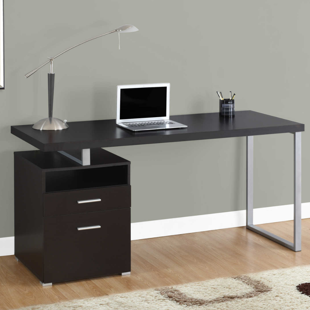 Storvion – Computer Desk – Espresso / Silver Metal