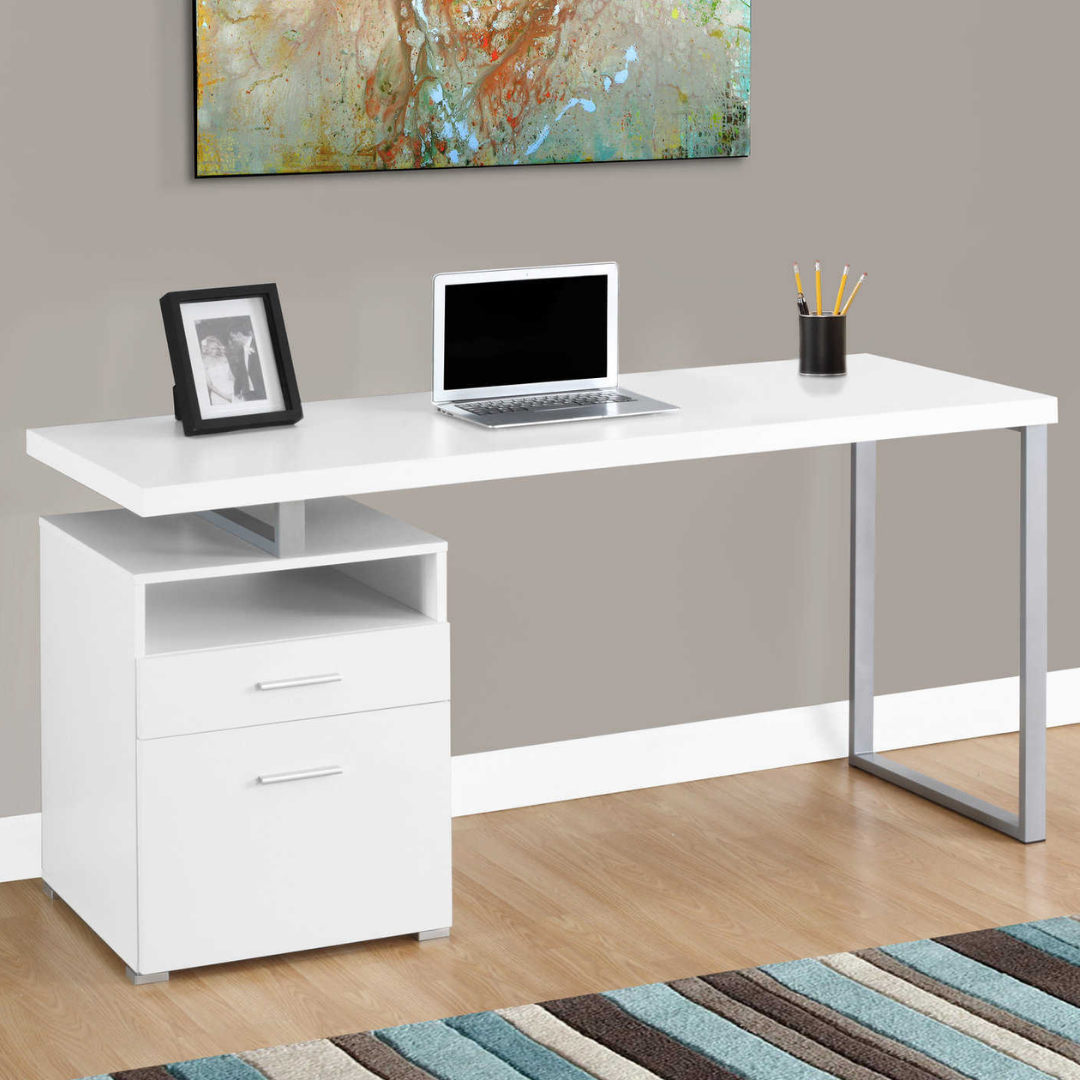 Storvion – Bureau d'ordinateur – Métal blanc/argenté