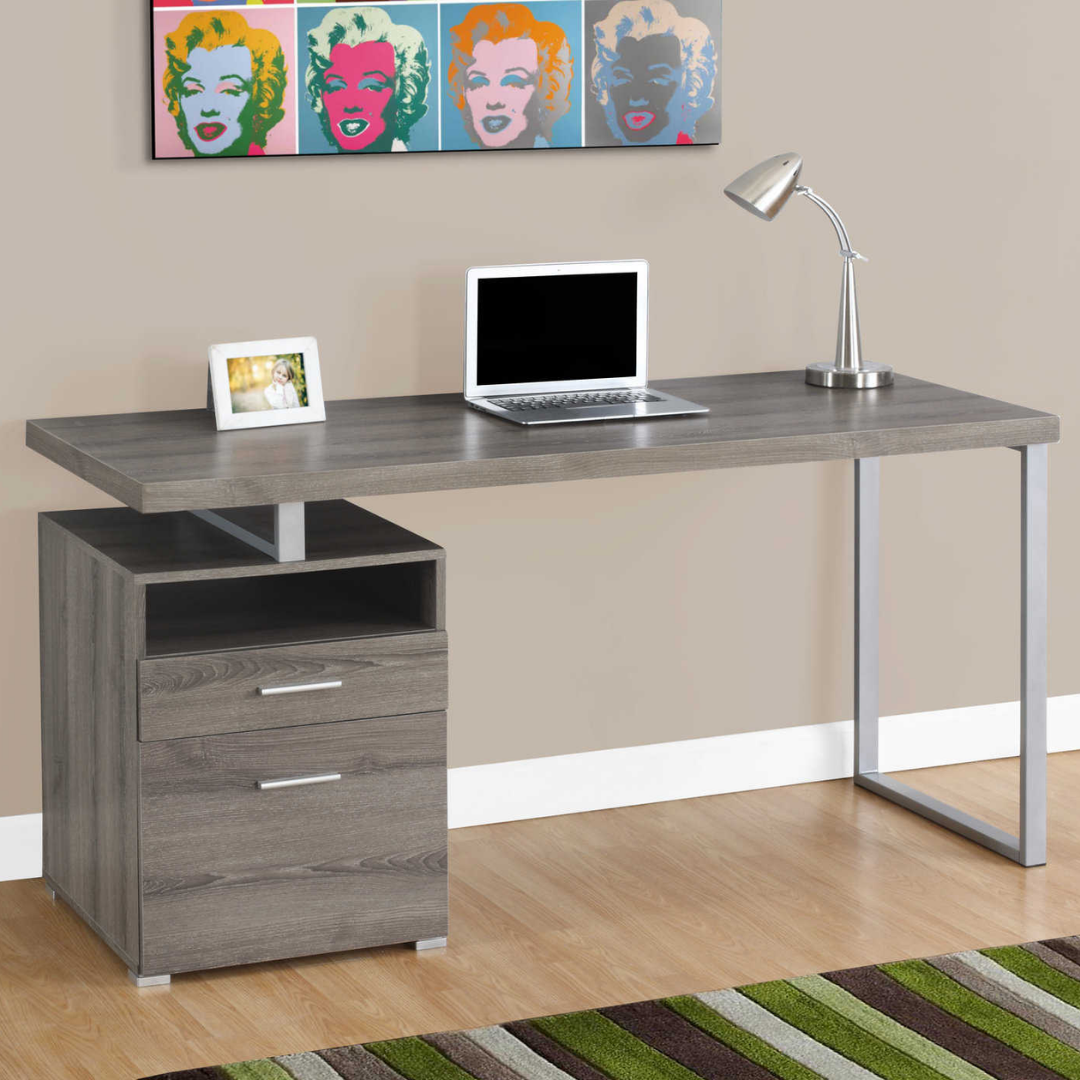 Storvion – Computer Desk – Dark Taupe / Silver Metal