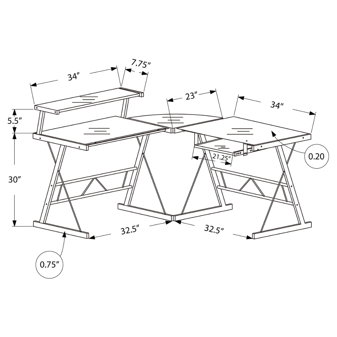 Bureau d'angle en L Glasstrix – Verre trempé / Métal noir