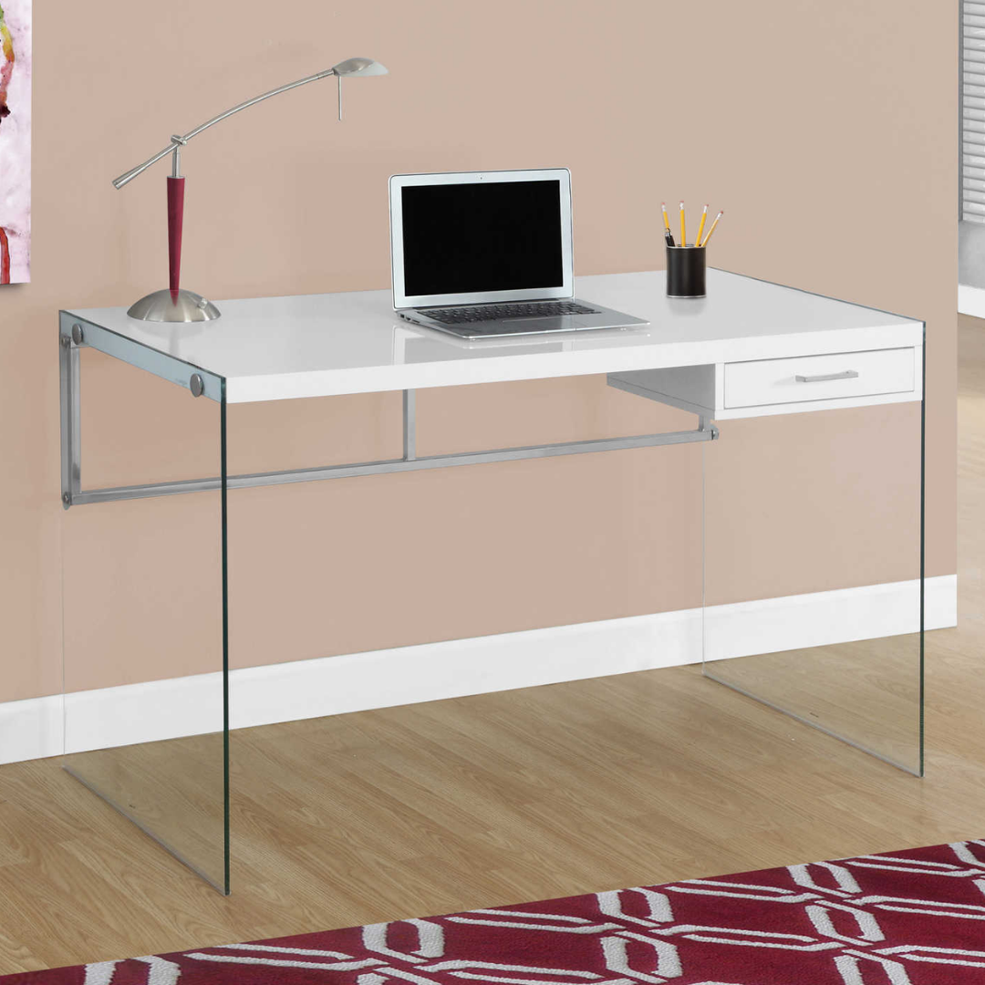 Glassira – Writing Desk – Glossy White / Tempered Glass