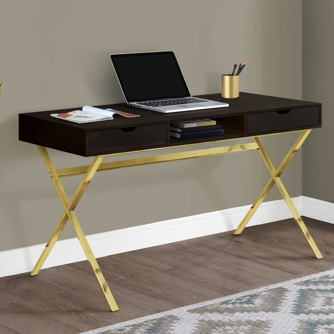 Krossen – Writing Desk – Espresso / Gold Metal