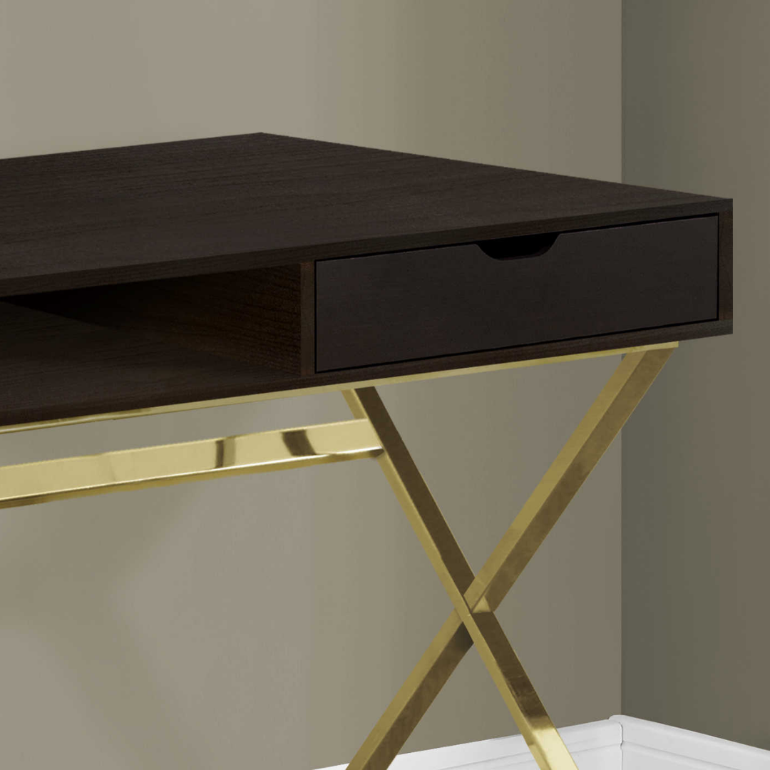 Krossen – Writing Desk – Espresso / Gold Metal