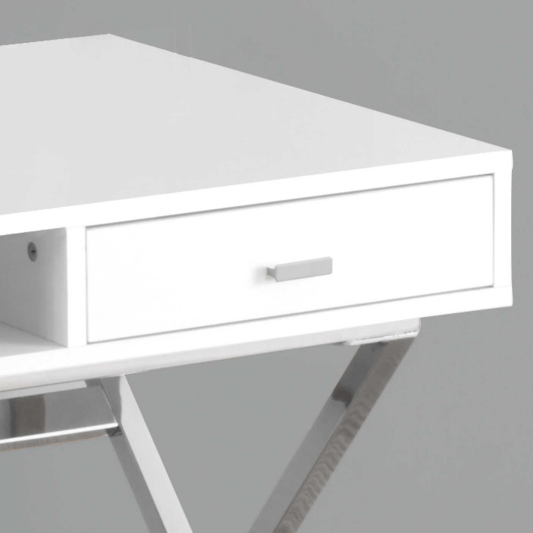 Krossen – Writing Desk – Glossy White / Chrome Metal