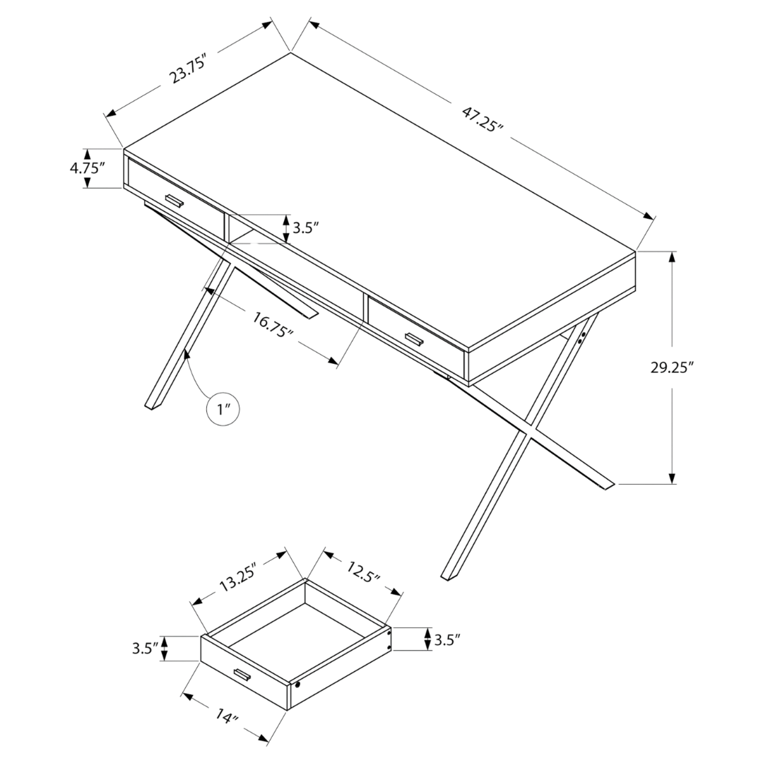 Krossen – Writing Desk – Glossy White / Chrome Metal