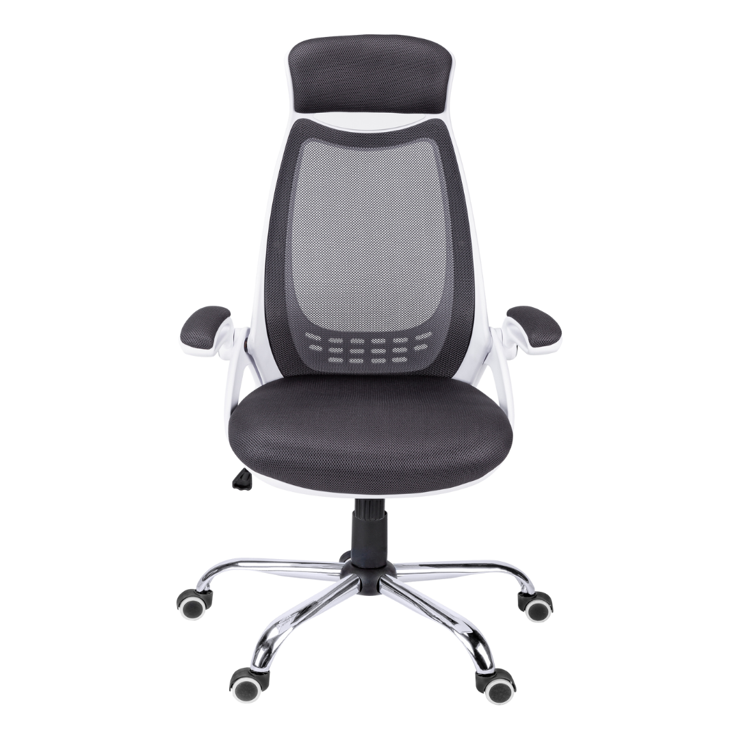 Aeroventis chaise de bureau ergonomique haut dossier mailles gris blanc base chromée – Bonito Montréal