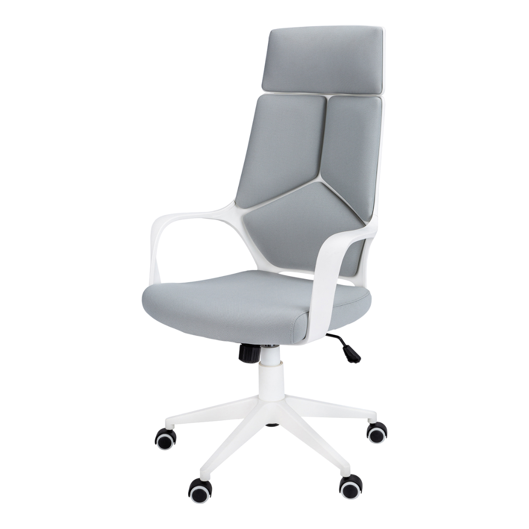Stratoform – Chaise de bureau à dossier haut – Tissu blanc et gris