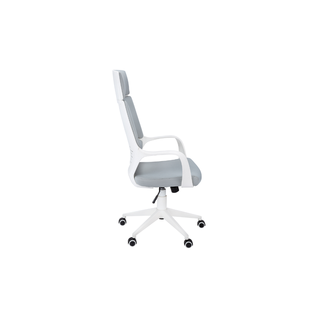 Stratoform – Chaise de bureau à dossier haut – Tissu blanc et gris