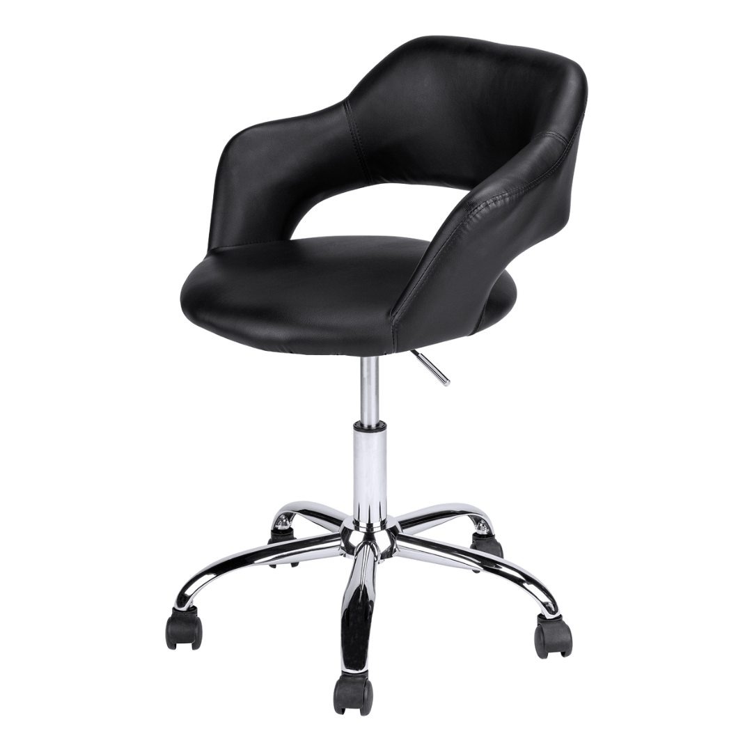 Veluxo – Fauteuil de bureau à dossier bas aspect cuir – Noir et chrome