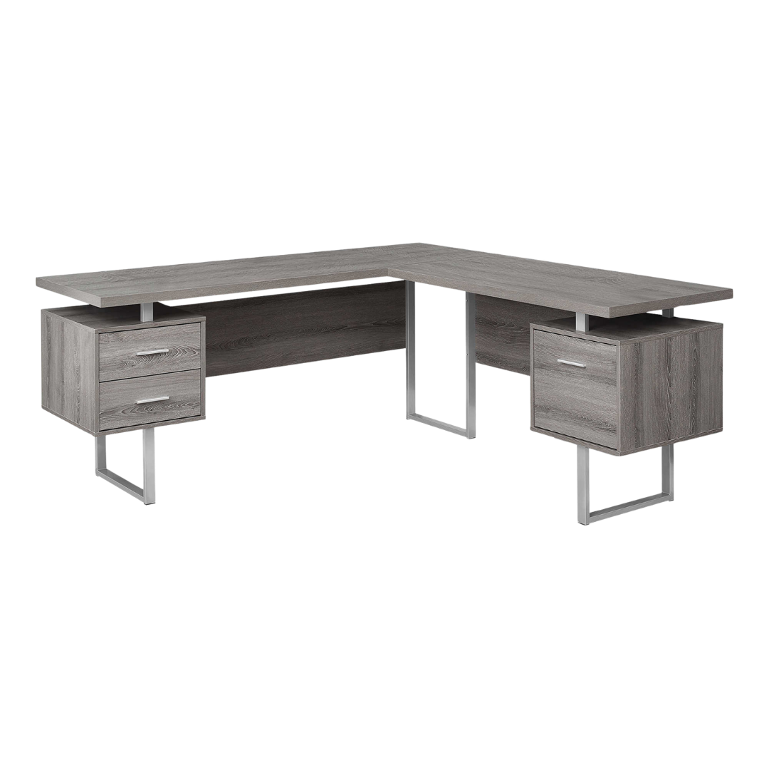 Arcavista – L-Shape Desk – Dark Taupe / Silver Metal