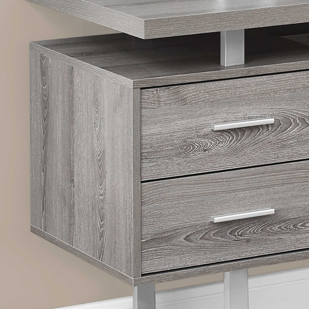 Arcavista – L-Shape Desk – Dark Taupe / Silver Metal