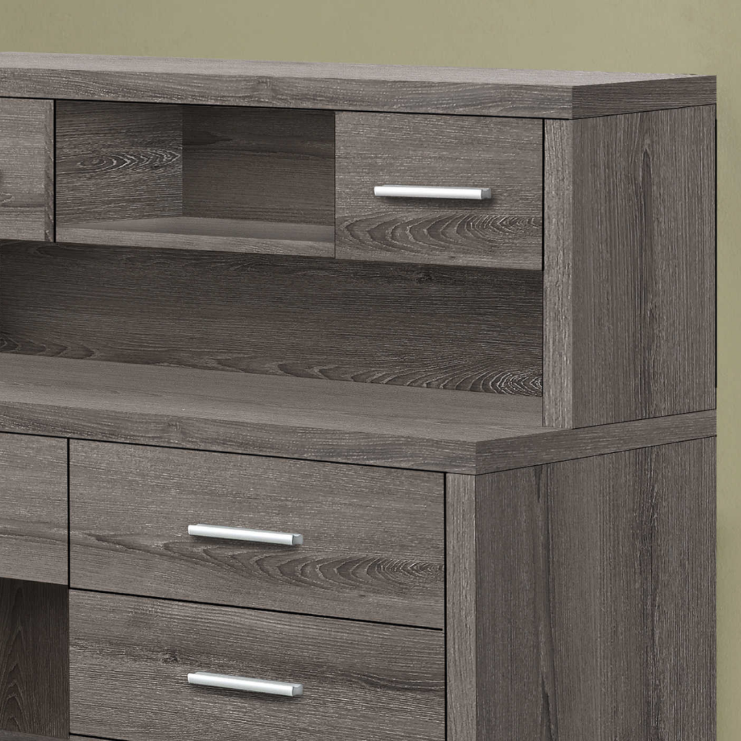 Bureau d'angle en L avec étagère Hutchera – Taupe foncé