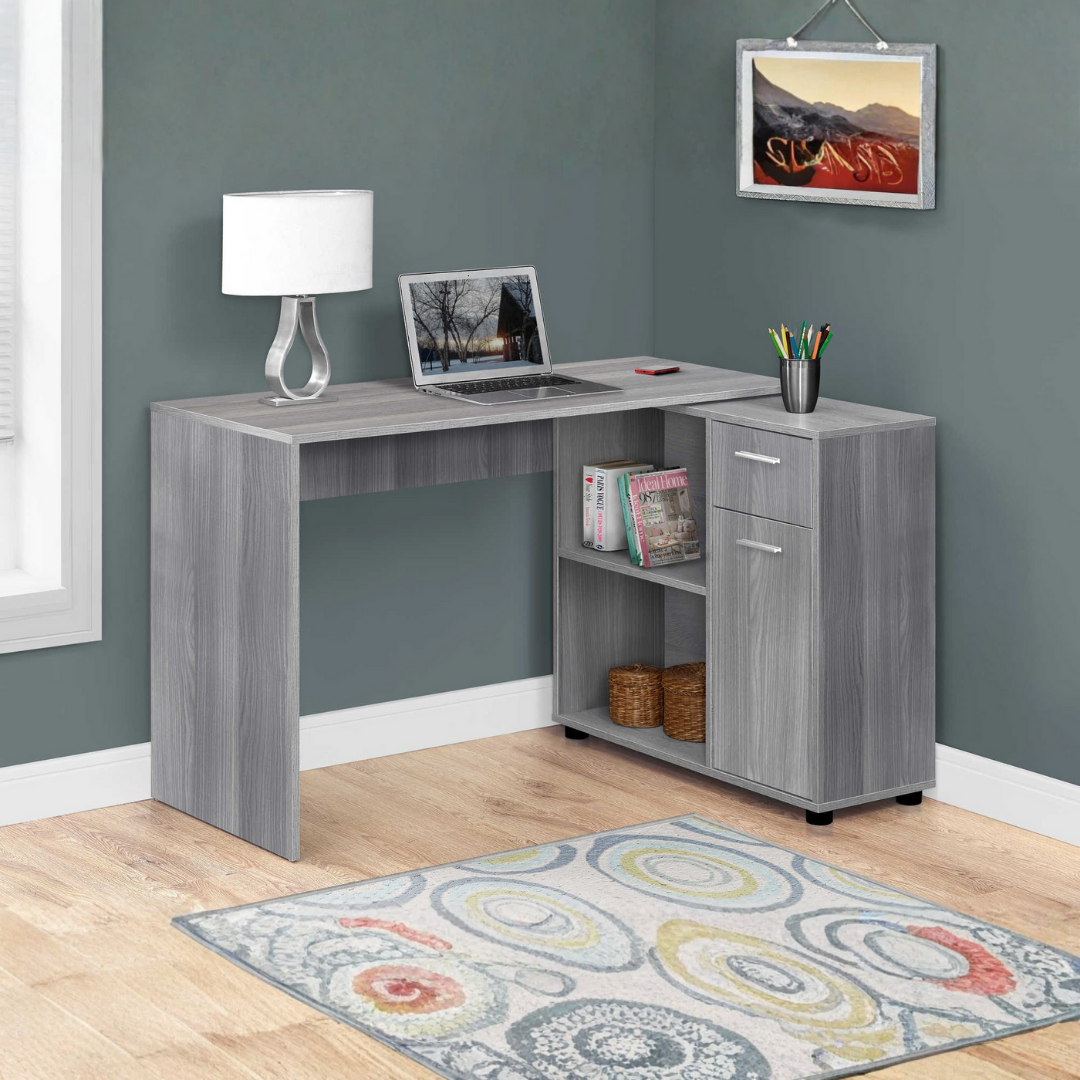 Sarvio – L-Shape Computer Desk – Grey
