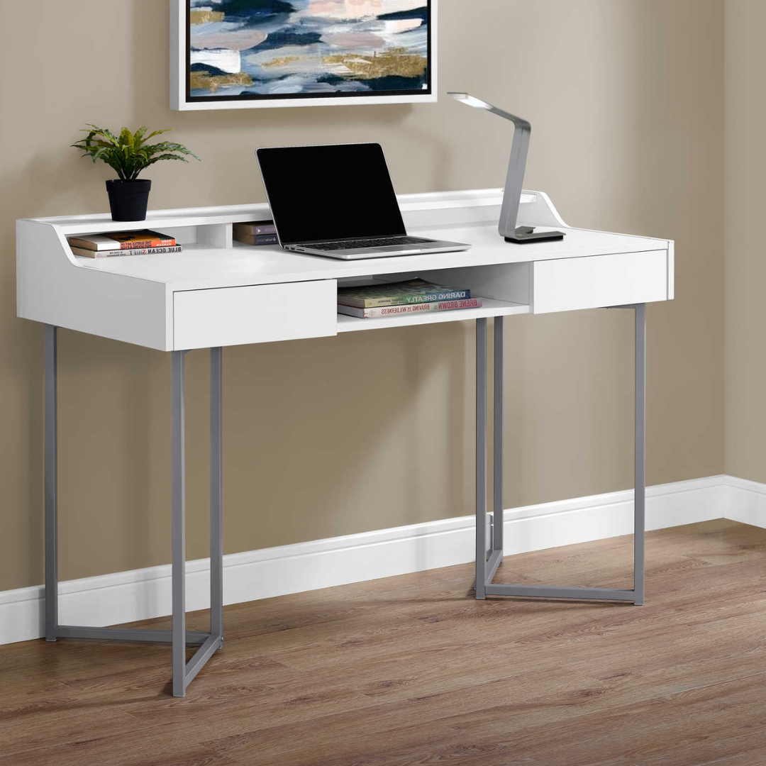 Cubvera – Writing Desk – White / Silver Metal