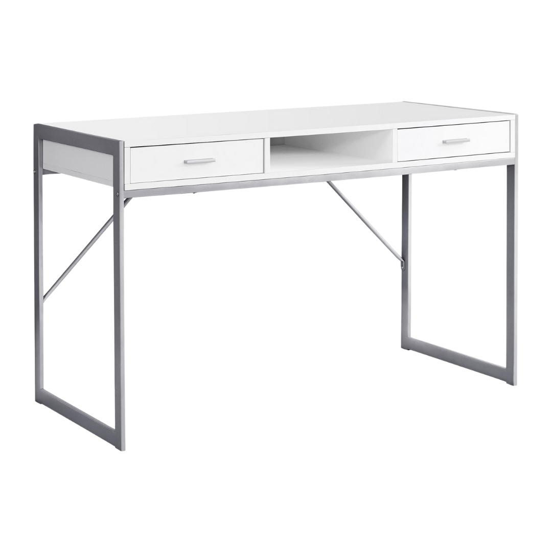 Framevo – Writing Desk – White / Silver Metal