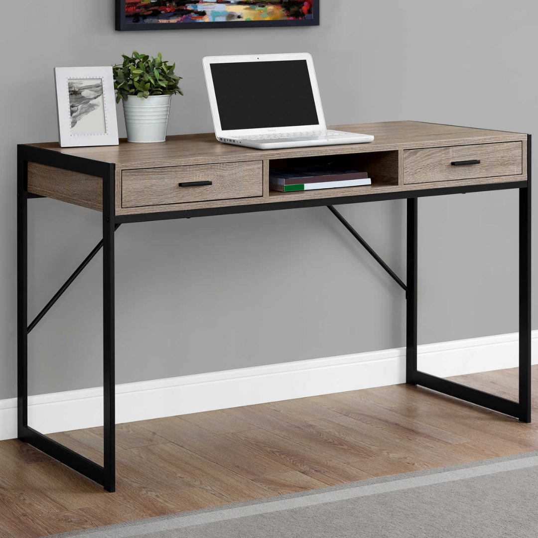 Framevo – Bureau – Taupe foncé / Métal noir