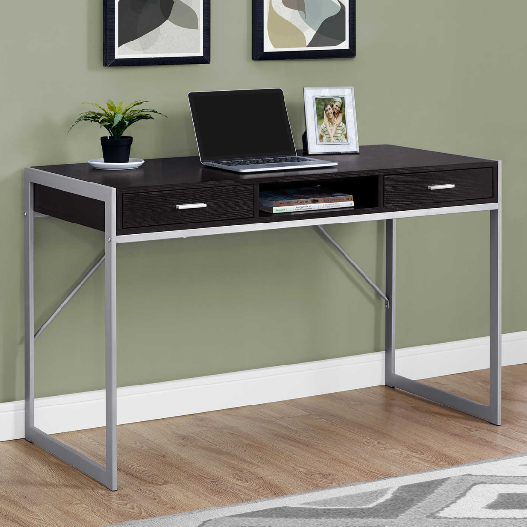 Framevo – Writing Desk – Espresso / Silver Metal