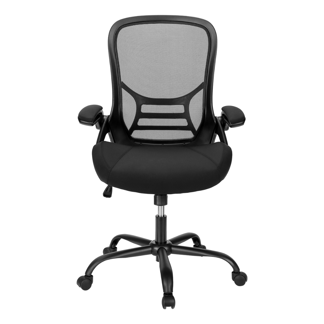 Chaise de bureau ergonomique Aeroflex mi-dos en mailles noire avec accoudoirs rabattables – Meubles Bonito Montréal