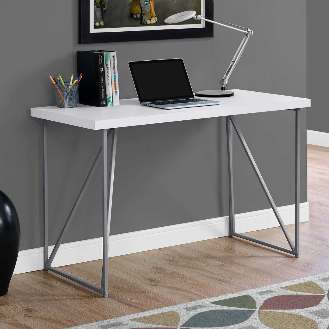 Merido – Computer Desk – White / Silver Metal