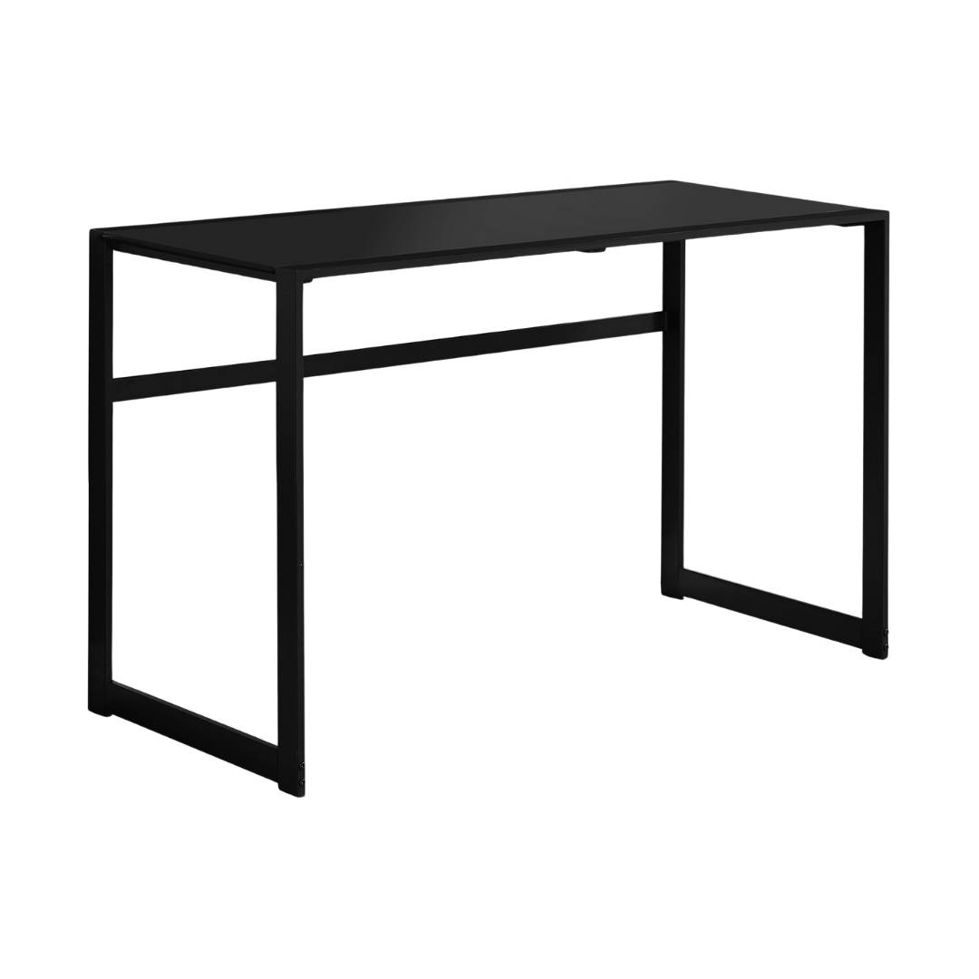 Glazora – Writing Desk – Black Glass / Black Metal