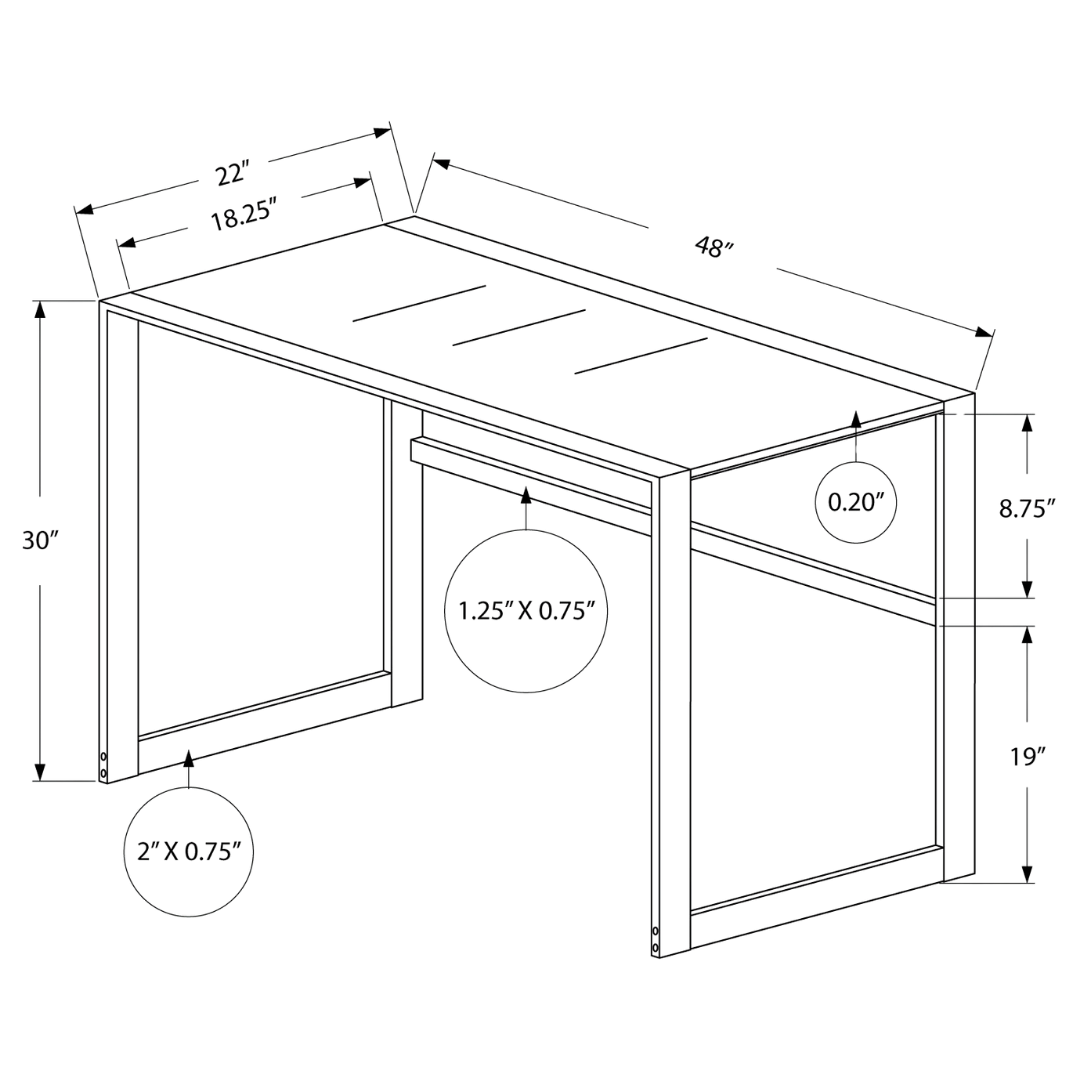 Bureau Glazora – Verre blanc dépoli / Métal argenté