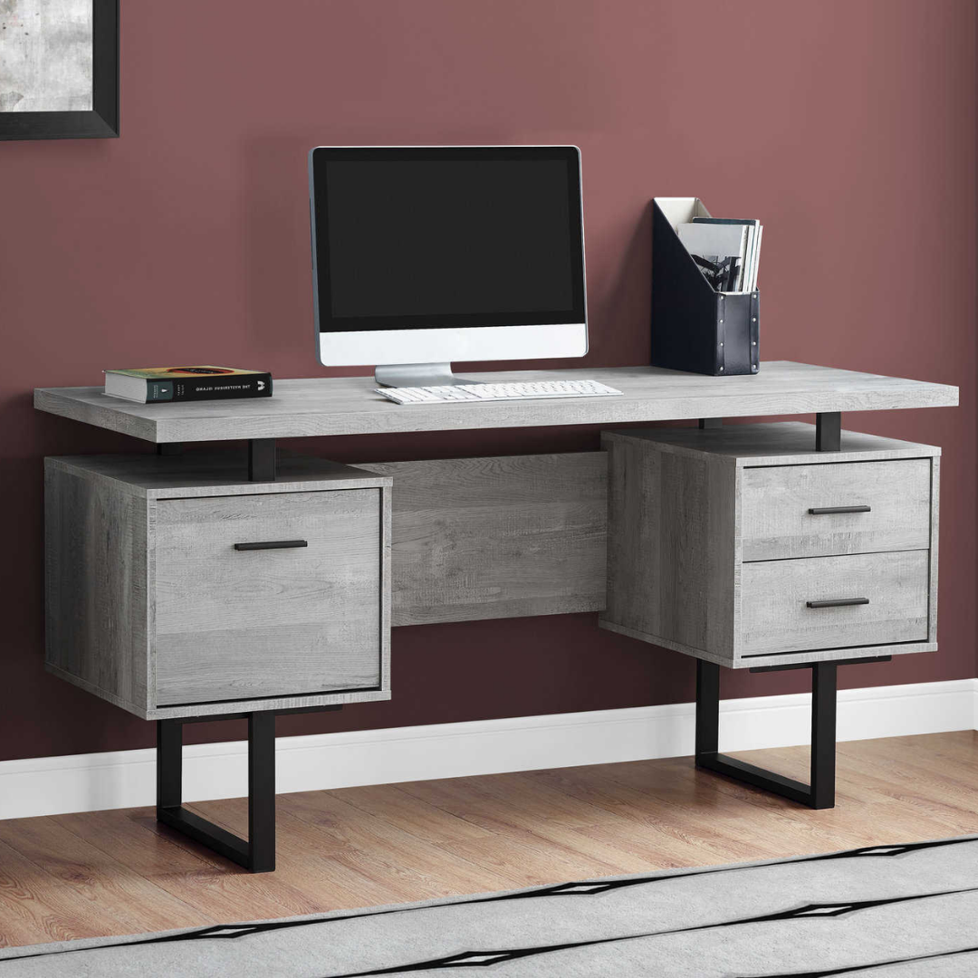 Bureau d'ordinateur Floatrex – Bois recyclé gris / Métal noir