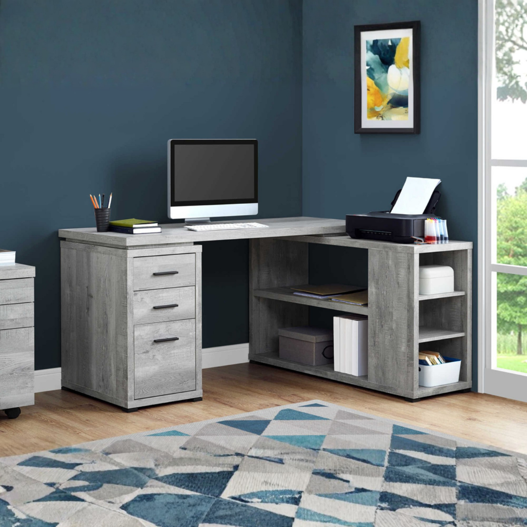 Cornerix – Bureau d'ordinateur en forme de L – Bois recyclé gris