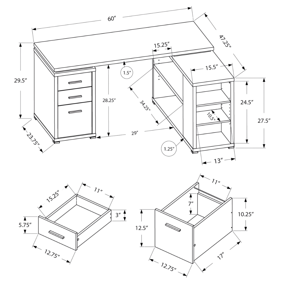 Cornerix – Bureau d'ordinateur en forme de L – Bois recyclé gris