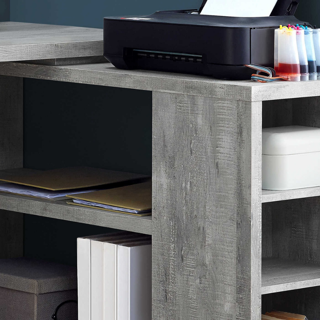 Cornerix – Bureau d'ordinateur en forme de L – Bois recyclé gris