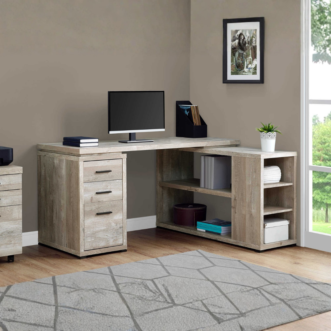 Cornerix – L-Shape Computer Desk – Taupe Reclaimed Wood