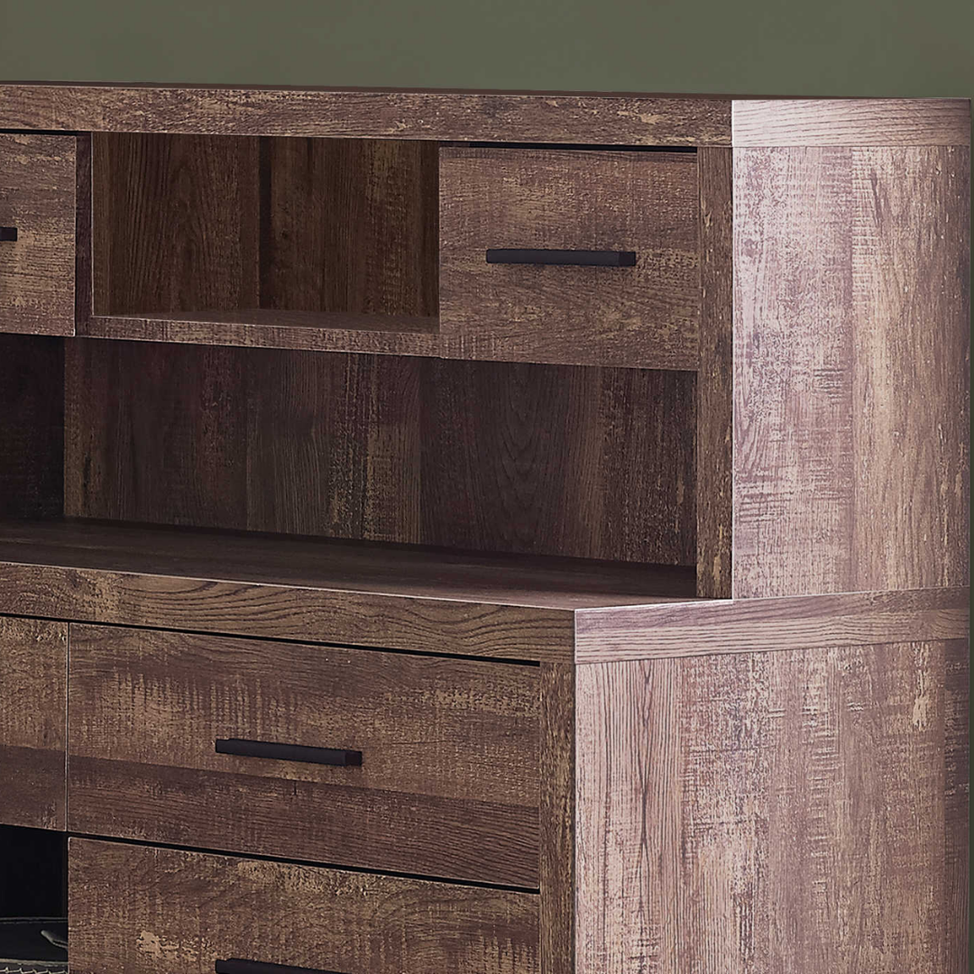 Hutchera – L-Shape Corner Desk with Hutch – Brown Reclaimed Wood