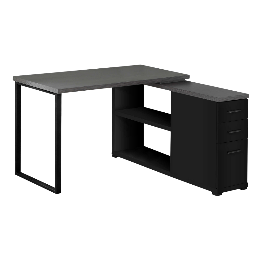 Flexiora – Bureau d'ordinateur en forme de L – Plateau noir/gris
