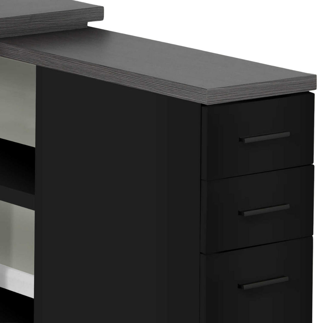 Flexiora – Bureau d'ordinateur en forme de L – Plateau noir/gris
