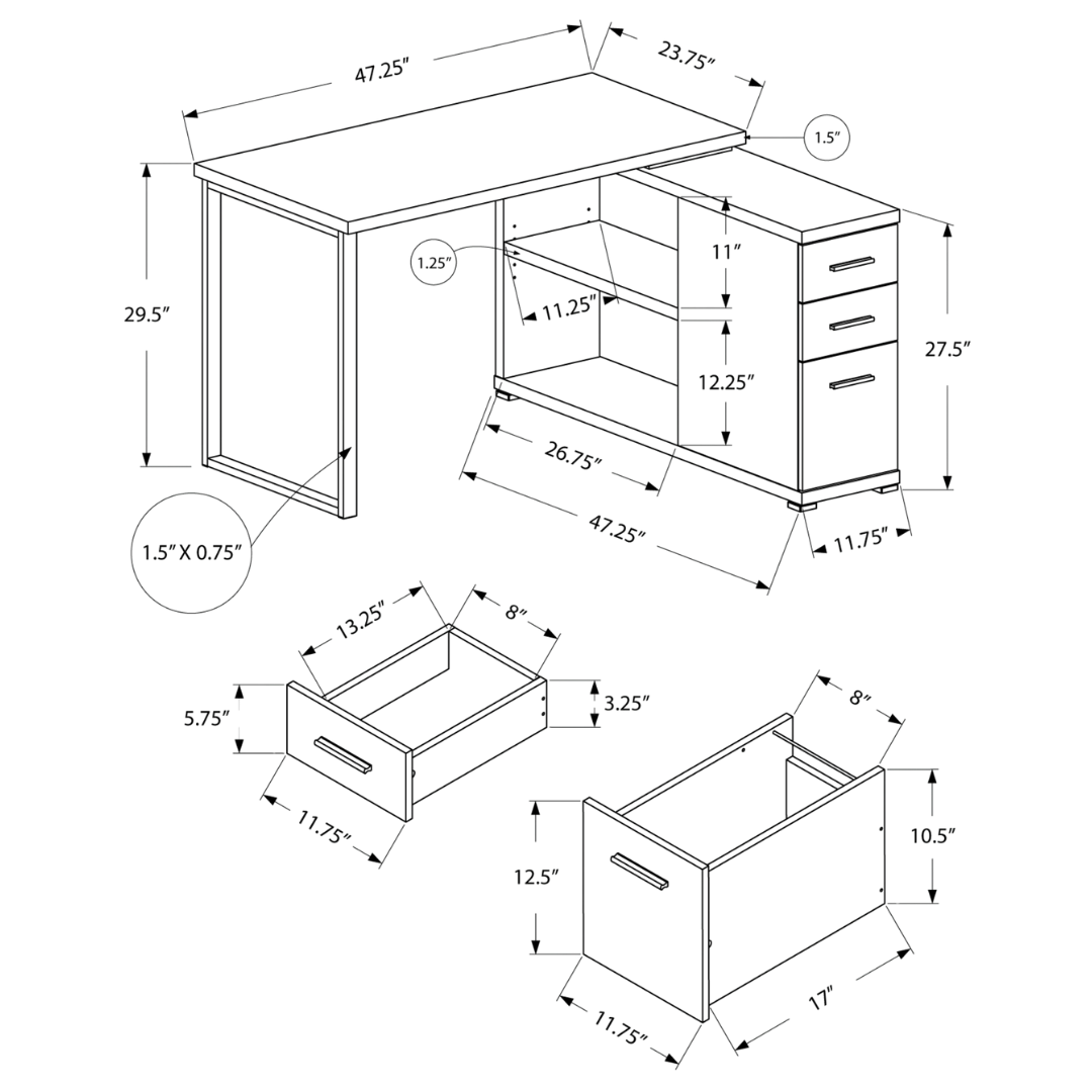 Flexiora – Bureau d'ordinateur en forme de L – Plateau noir/gris