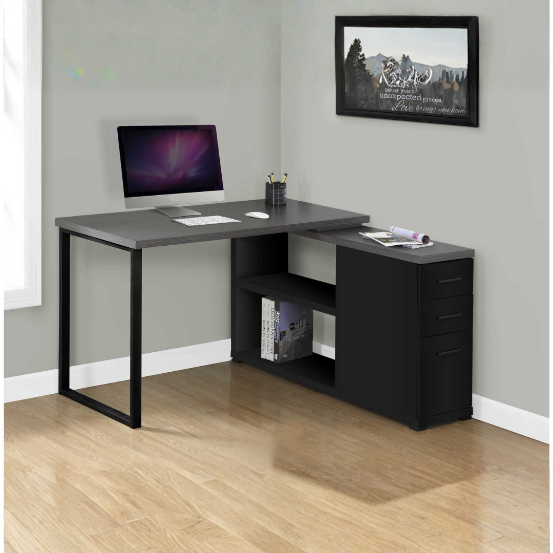 Flexiora – Bureau d'ordinateur en forme de L – Plateau noir/gris