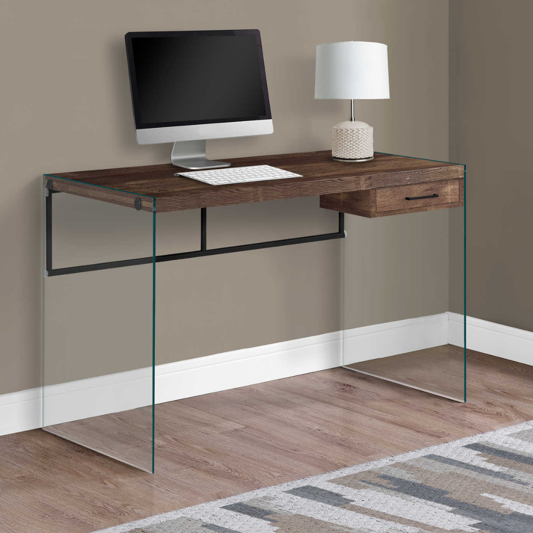 Glassira – Writing Desk – Brown Reclaimed Wood / Glass