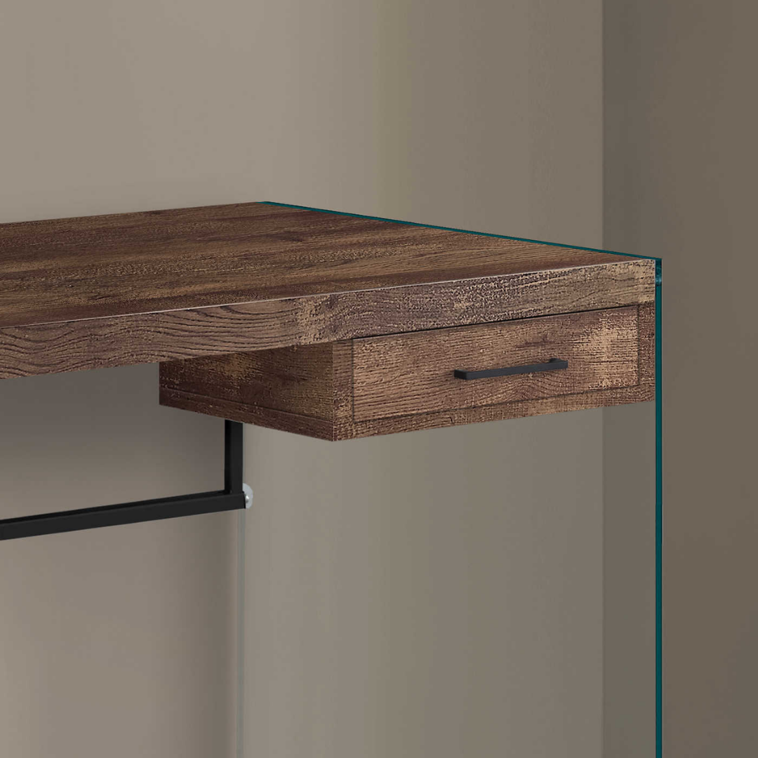 Bureau Glassira – Bois recyclé brun / Verre