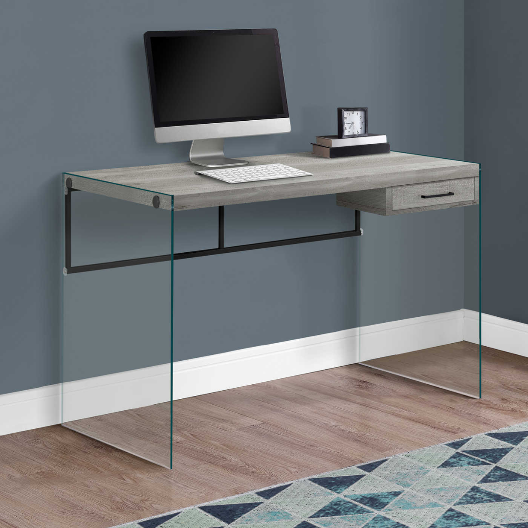 Bureau Glassira – Bois recyclé gris / Verre